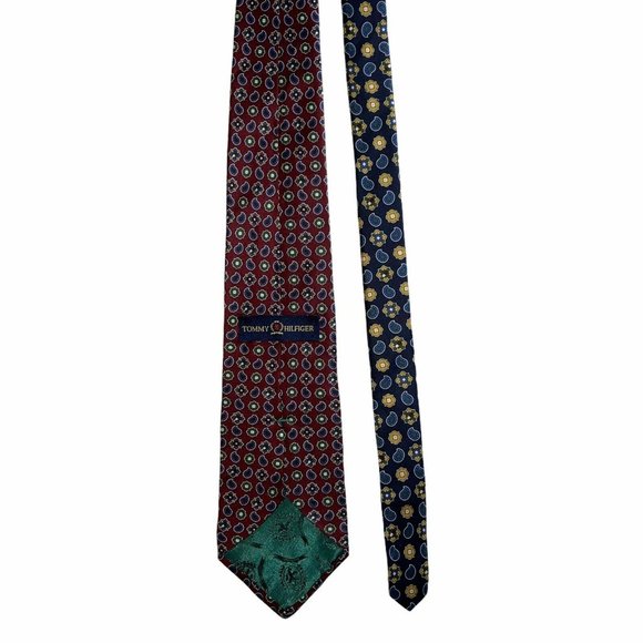 Tommy Hilfiger Red Paisley Geometric Classic Silk Tie Necktie - Picture 8 of 9